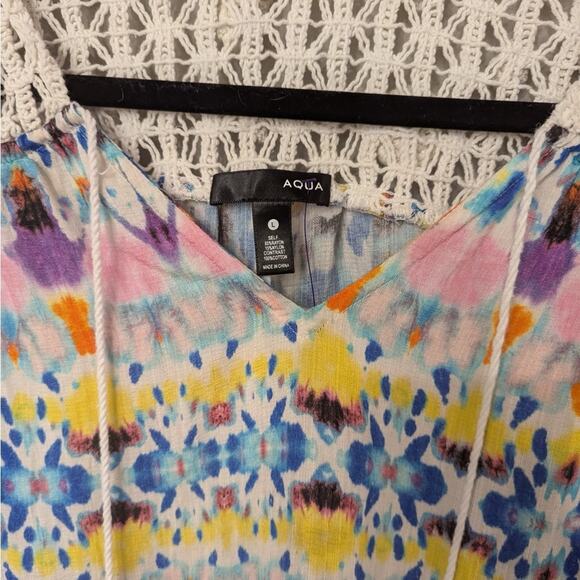 Aqua’s Multicolored Print Crochet Trim Baby Doll Dress In Size Large. NWOT. - Picture 2 of 5